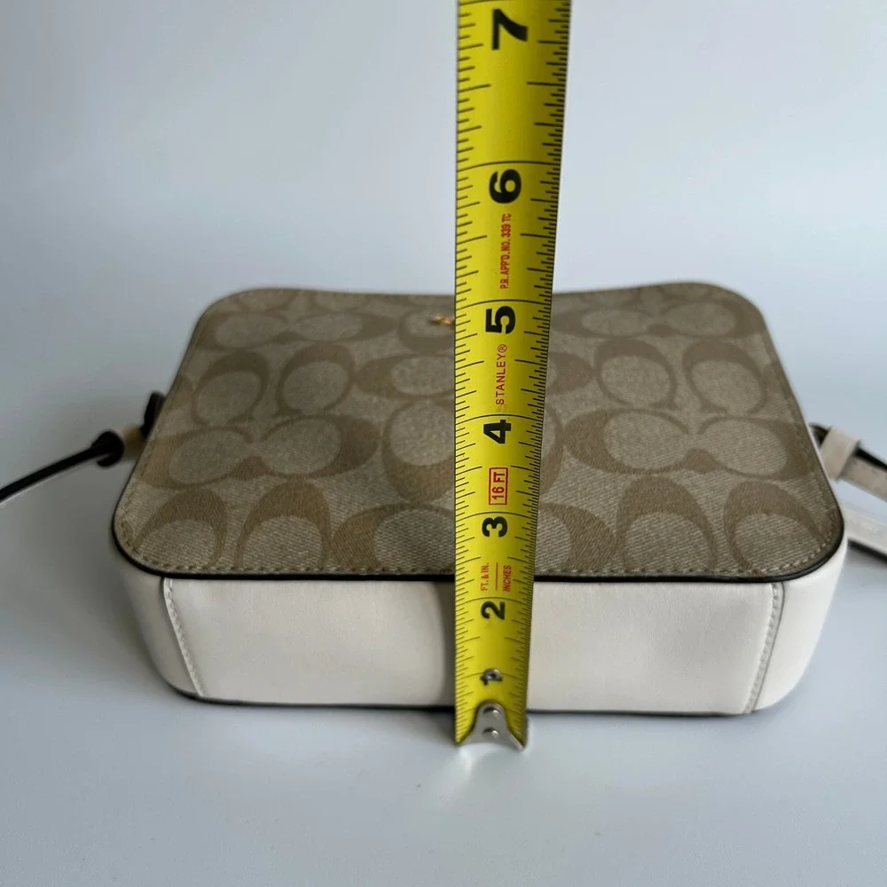 Coach Mini Camera Bag Light Khaki‎ Chalk Canvas Leather Crossbody Excellent